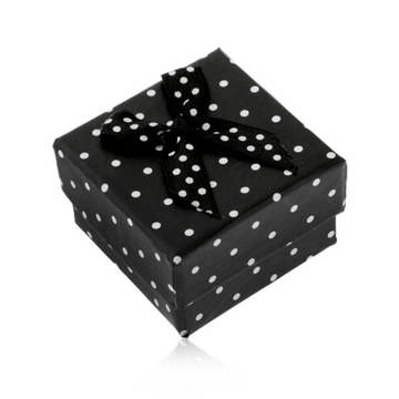 Papírová krabička na prsten nebo náušnice, černá s bílými puntíky