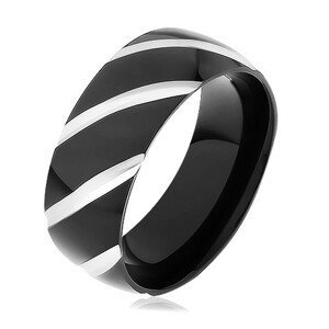 Černý ocelový prsten, lesklý povrch zdobený šikmými zářezy - Velikost: 57