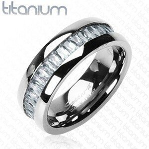 Titanový prsten se vsazenými, obdélníkovými zirkony - Velikost: 52