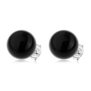 Náušnice ze stříbra 925, lesklá kulatá perla černé barvy, 10 mm