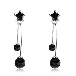 Stříbrné náušnice 925, černá zirkonová hvězdička, dvě černé perly