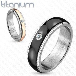 Titanový prsten, stříbrná a měděná barva, vroubkované okraje, 4 mm - Velikost: 54