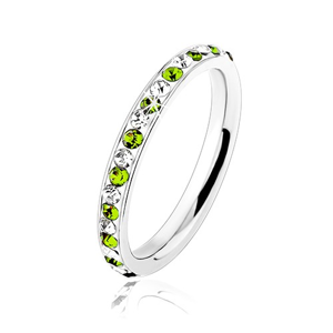 Ocelový prsten stříbrné barvy, čiré a světle zelené zirkonky - Velikost: 51
