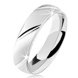 Prsten ze stříbra 925, matný povrch, šikmé lesklé zářezy - Velikost: 54