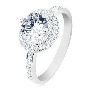 Zásnubní prsten, stříbro 925, dvojitý lem, kulatý čirý zirkon - Velikost: 56