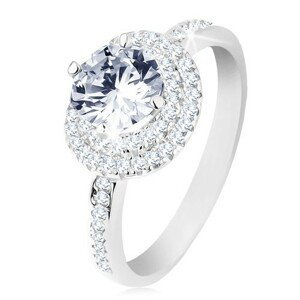Zásnubní prsten, stříbro 925, dvojitý lem, kulatý čirý zirkon - Velikost: 61