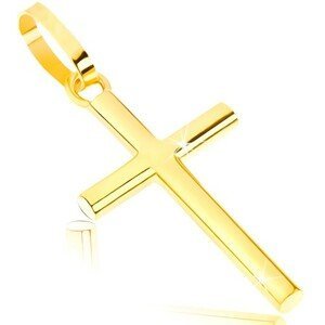 Zlatý přívěsek 375 - lesklý latinský křížek s kulatým průřezem ramen