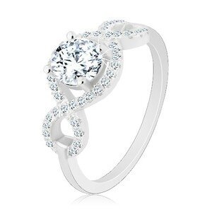 Zásnubní prsten, stříbro 925, zirkonové vlnky, kulatý broušený zirkon - Velikost: 49