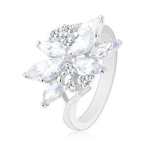 Třpytivý prsten ve stříbrném odstínu, květ - zirkonová zrníčka různé barvy - Velikost: 57, Barva: Růžová