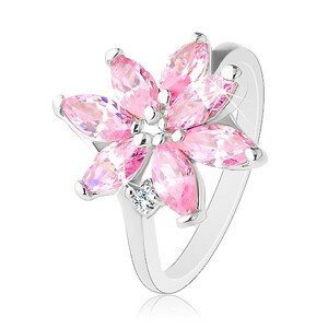 Prsten s úzkymi rameny, zářivý zirkonový květ růžové barvy, čirý zirkonek - Velikost: 51
