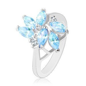 Třpytivý prsten s lesklými rameny, světle modré broušené zirkony - Velikost: 56