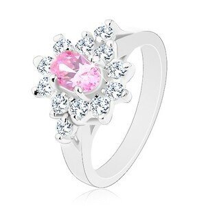 Prsten ve stříbrné barvě, broušený ovál v růžovém odstínu s čirým lemem - Velikost: 54