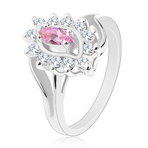 Lesklý prsten ve stříbrné barvě, růžové zirkonové zrnko, kulaté zirkonky - Velikost: 51