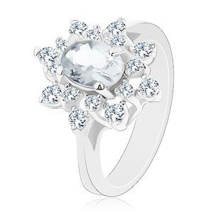 Třpytivý prsten se stříbrným odstínem, květ s čirými zirkony - Velikost: 52