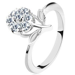 Prsten ve stříbrném odstínu, úzká ramena, třpytivý zirkonový květ čiré barvy - Velikost: 51