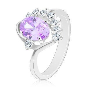 Prsten s oválným zirkonem ve světle fialovém odstínu, třpytivý čirý oblouček - Velikost: 49