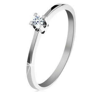 Prsten z bílého 14K zlata - tenká lesklá ramena, blýskavý čirý diamant - Velikost: 49
