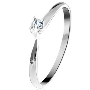 Zlatý prsten 585 - třpytivý čirý diamant v čtyřcípém kotlíku, bílé zlato - Velikost: 49