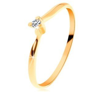Blýskavý prsten ze žlutého 14K zlata - čirý broušený diamant, tenká ramena - Velikost: 53