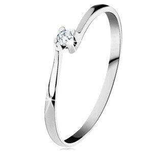 Prsten z bílého 14K zlata - třpytivý čirý diamant v lesklém kotlíku - Velikost: 59