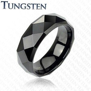 Černý prsten z wolframu s lesklým broušeným povrchem, 8 mm - Velikost: 52