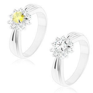 Třpytivý prsten s podlouhlými zářezy, broušený květ z kulatých zirkonů - Velikost: 49, Barva: Čirá