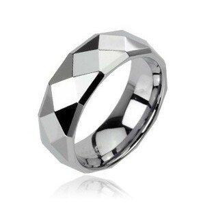 Prsten z wolframu s lesklým broušeným povrchem stříbrné barvy, 8 mm - Velikost: 57