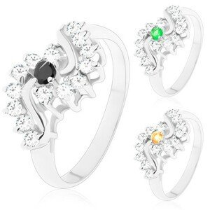 Třpytivý prsten s úzkými rameny, zvlněné zirkonové čiré linie, kulatý střed - Velikost: 48, Barva: Zelená