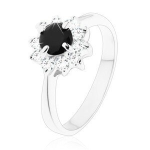 Blýskavý prsten s úzkými rameny, kulatý černý zirkon s čirým lemováním - Velikost: 56