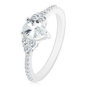 Stříbro 925 - zásnubní prsten, vroubkované okraje se zirkonky, blýskavá čirá slza - Velikost: 64