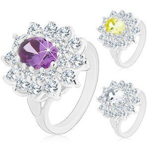 Prsten ve stříbrné barvě, velký zářivý květ ze zirkonů, lístečky - Velikost: 50, Barva: Čirá