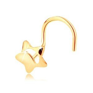 Piercing do nosu ze žlutého 14K zlata - pěticípá hvězdička s výřezem