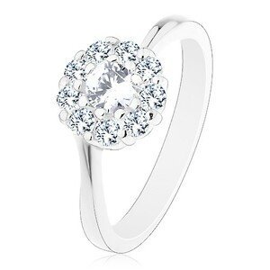 Lesklý prsten ve stříbrném odstínu, zářivý čirý zirkonový kvítek - Velikost: 54