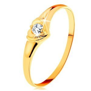 Zlatý prsten 585 - blýskavé srdíčko se vsazeným kulatým zirkonem - Velikost: 62