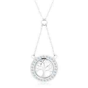 Stříbrný náhrdelník 925, řetízek a přívěsek - strom života se zirkonovým lemem