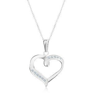 Stříbrný náhrdelník 925, přívěsek a řetízek, kontura srdce, čiré zirkony
