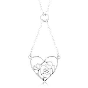 Stříbrný náhrdelník 925, řetízek a přívěsek - obrys srdce a květu