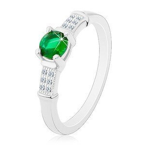 Zásnubní prsten, stříbro 925, zirkonová ramena, kulatý zelený zirkon - Velikost: 49