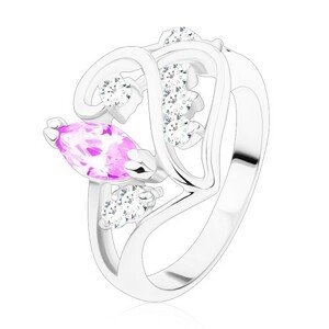 Prsten s rozdělenými rameny, ornament se světle fialovým zrnkem - Velikost: 49