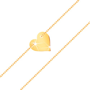 Náramek ve žlutém 14K zlatě - malé souměrné ploché srdce, jemný řetízek