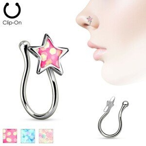 Nepravý piercing do nosu z chirurgické oceli, hvězdička s glitrovou glazurou - Barva: Růžová