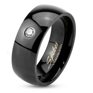 Prsten z oceli 316L v černé barvě, vypouklá lesklá ramena, čirý zirkon, 8 mm - Velikost: 65