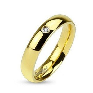 Prsten z oceli 316L zlaté barvy, čirý zirkonek, lesklý hladký povrch, 4 mm - Velikost: 56