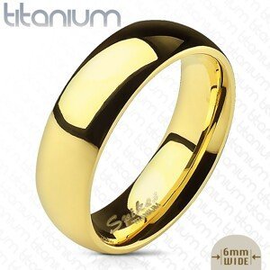 Lesklý prsten z titanu zlaté barvy s hladkým vypouklým povrchem, 6 mm - Velikost: 59