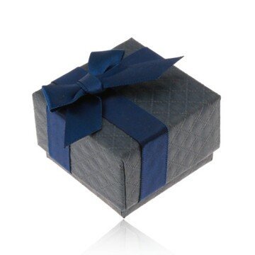 Dárková krabička na prsten, přívěsek a náušnice, tmavě modrá barva, mašlička