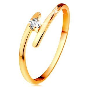 Diamantový prsten ve žlutém 14K zlatě - zářivý čirý briliant, tenká prodloužená ramena - Velikost: 52