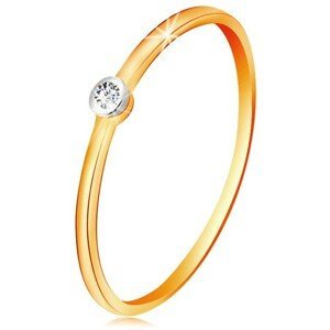 Zlatý dvoubarevný prsten 585 - čirý briliant v kruhové objímce, tenká ramena - Velikost: 49