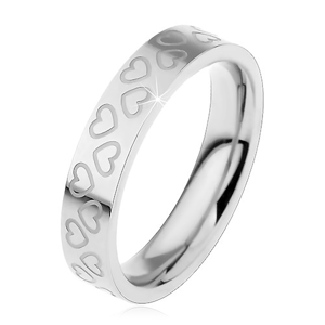 Dětský prsten z oceli 316L, stříbrná barva, obrysy malých srdíček - Velikost: 44
