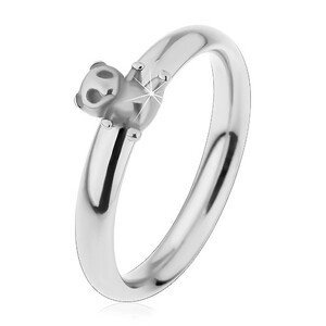 Ocelový prsten pro děti, stříbrný odstín, malý méďa, jemně vypouklá ramena - Velikost: 44