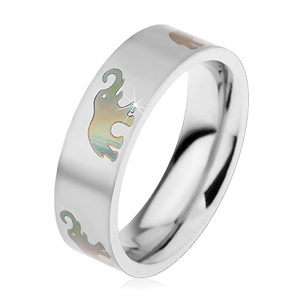 Ocelový prsten s matným povrchem a motivem se slony, 6 mm - Velikost: 50